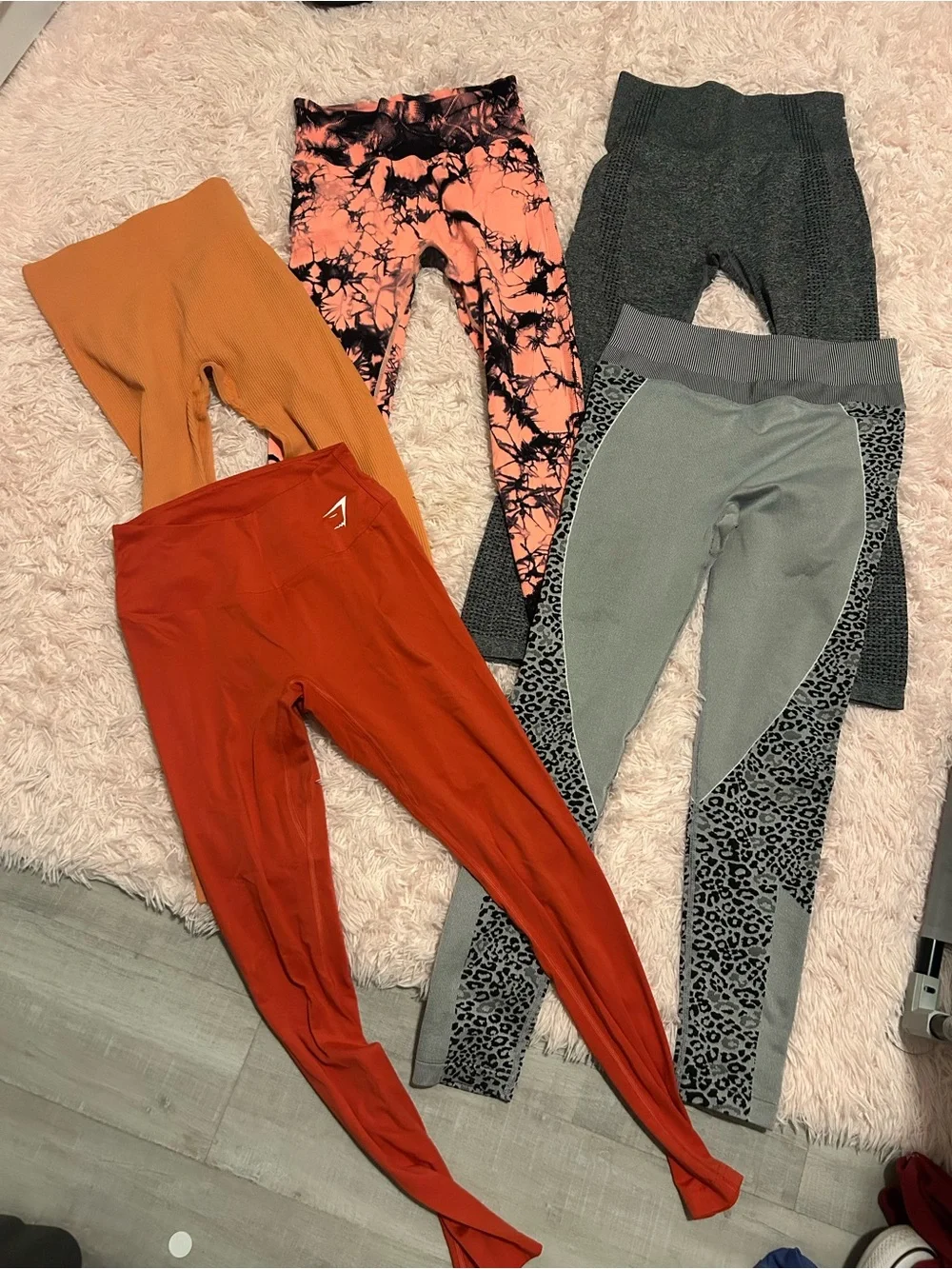 Gymshark Orange, Coral, Gray & Black Patterned Leggings Set 5 pairs